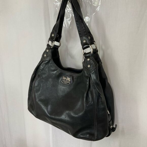 Coach Woman Black Leather Madison Maggie 3 Section Hobo Shoulder Tote Bag 14336 - Picture 4 of 17